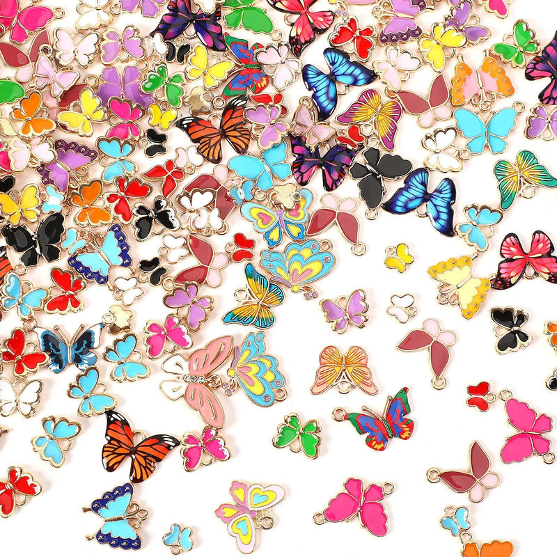 MARFOREVER 120 Pieces Butterfly Ornaments For Jewelry Making, All Kinds Of Gold Enamel Butterfly Pendants For DIY Necklaces, Brracelets, Earrings, Jewelry Making Supplies