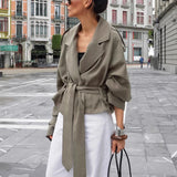 Women's Large Lapel Lace-up Trench Coat Fashionable Jacket