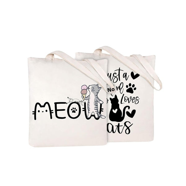 Cartoon Cat Print Canvas Bag