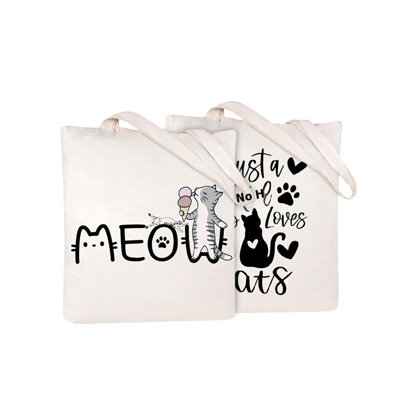 Cartoon Cat Print Canvas Bag