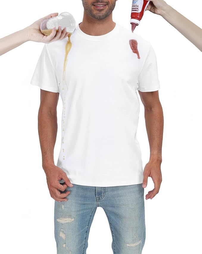 Camiseta básica blanca de cuello redondo, manga corta, de algodón y poliéster, repelente al agua, para hombre