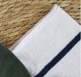 Women's 2025 Spring Summer Casual Fold-Down Short Sleeve Fashion Button Knitted Cardigan Sweater Navy Striped Sleeve Knitted Cardigan