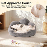 MEWOOFUN Cat Bed And Small Dog Bed, Fluffy Dog Bed Washable Cat Couch Bed, Cute Cat Bed For Indoor Cats, Flower Cat Sofa Bed With Non Slip Bottom, Pet Bed For Puppy And Kitten Grey, 23