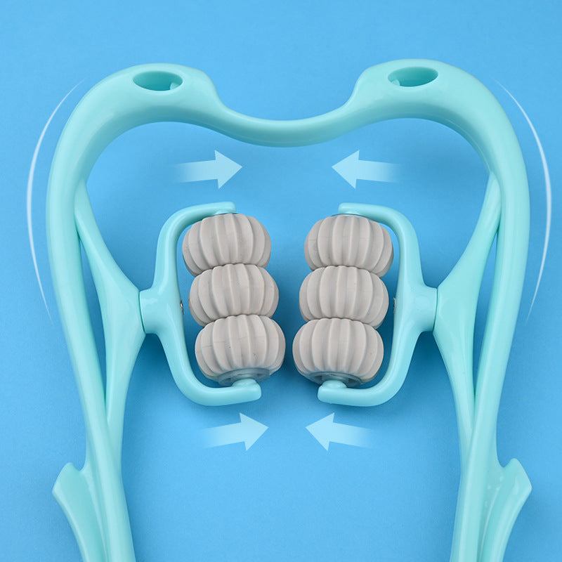 Masajeador de cuello manual multifuncional de seis ruedas con rodillos de masaje para aliviar el dolor.